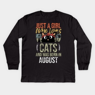 Just A Girl Who Loves Cats And Was Born In April Birthday Kids Long Sleeve T-Shirt